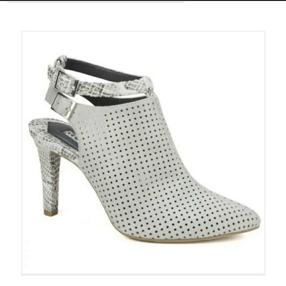 Rialto Gray Perforated Heels with Snakeskin Accents